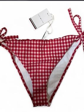 Tommy Hilfiger Red-and-White Gingham Tie-Side Bikini Bottom